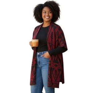 ONE WORLD RED & BLACK CARDIGAN SZ.2X GUC